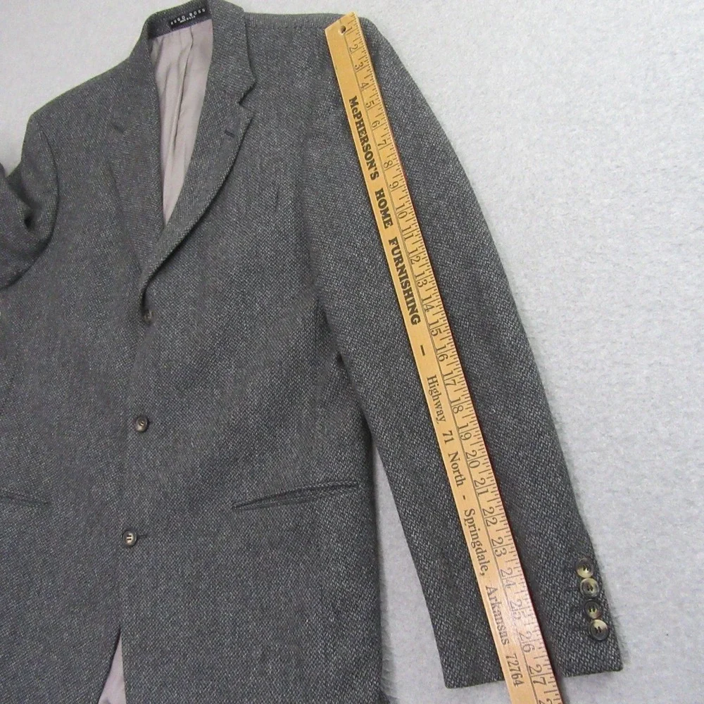 Hugo‎ Boss Mens Tweed Sport Coat 44L Gray Birdseye 3 Button Virgin Wool Ventless